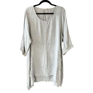 Lungo L’arno 1X 100% Linen Light Gray Lagenlook Boho Shift Long Tunic